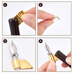 ステンレス鋼のつけペン  木製ペンスティック＆6種類のステンレスペン先付き  ブラック  195x25x12mm&nbsp;AJEW-WH0143-35