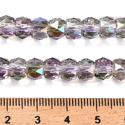 透明電気メッキガラスビーズ連売り  半分虹メッキ  多面カット  バレル  アザミ  8x6mm  穴：1.2mm  約64個/連  14.96''（38センチメートル）&nbsp;EGLA-K071-02A
