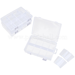 3個 8グリッド PPプラスチック調節可能な仕切りボックス  長方形  透明  19.5x13x4.5cm  内径：6.2x4.7のCM&nbsp;CON-PA0001-13