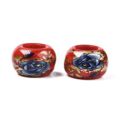 花柄の不透明なアクリルロンデルビーズ  大穴ビーズ  ファイヤーブリック  15x9mm  穴：7mm&nbsp;SACR-S305-27-H01