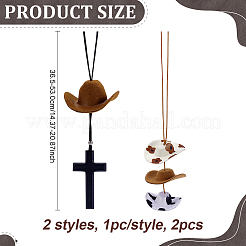 2 cappello da cowboy in tessuto e EVA con decorazioni pendenti in legno di betulla a forma di croce&nbsp;HJEW-ME00120