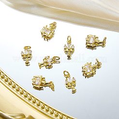 10個2スタイル真鍮製マイクロパヴェクリアキュービックジルコニアペンダント  カドミウムフリー＆ニッケルフリー＆鉛フリー  キャンドルと城  18KGP本金メッキ  13.5~14.5x8~9.5x2.6~4mm  穴：3.2mm  5個/スタイル&nbsp;ZIRC-SZ0005-41