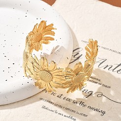 Ионное покрытие(ip) цветок 304 нержавеющая сталь манжеты браслеты для женщин&nbsp;BJEW-A026-01G-01