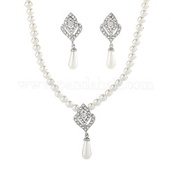 Ожерелья с подвесками из сплава горного хрусталя и пластикового жемчуга и комплекты серег-гвоздиков FS-WGE3E8B-01