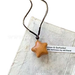 Lange Halskette mit Holzanhänger und verstellbarer Baumwollkordel für Damen&nbsp;WG65FA5-02