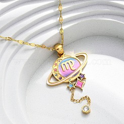 Ожерелья с подвеской в виде планеты и созвездия из нержавеющей стали 304 с перламутровой эмалью NJEW-D310-01B-G