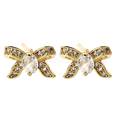 Серьги-гвоздики из латуни с микро-паве и бантом из прозрачного кубического циркония EJEW-G433-05G