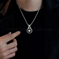 Colliers pendentifs ronds plats en acier inoxydable 304 pour hommes&nbsp;WG121E7-01