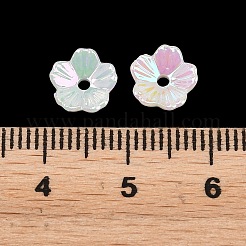 UVメッキ不透明アクリルビーズキャップ  虹色の  5  - 花びらの花  ミックスカラー  8x3mm  穴：1.4mm&nbsp;OACR-K001-45