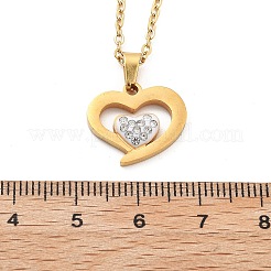 304ステンレススチールクリスタルラインストーンハートペンダントアズキチェーンネックレス女性用  18KGP本金メッキ  17.72インチ（45cm）  ペンダント：15x16.5mm。&nbsp;NJEW-Z056-01D-G