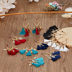 6 пара двухцветных серег-люстр с кисточками в виде листьев и хлопка&nbsp;EJEW-FI0003-14