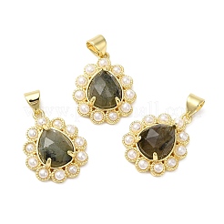 Подвеска-капля из натурального смешанного драгоценного камня с ионным покрытием (IP) и пластиковыми бусинами из жемчуга G-E599-01G