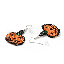 Boucles d'oreilles jack-o-lanterne tressées en graines de verre&nbsp;EJEW-B012-08