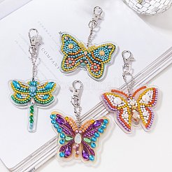 Kits de porte-clés pendentif papillon et libellule en diamant acrylique&nbsp;PW-WG32513-01