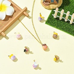 8個8スタイルアロイエナメルペンダント  ゴールドカラー  蜂蜜の瓶とミツバチのチャーム  ミックスカラー  13~14x10~11x9~11mm  穴：1.5mm  1個/スタイル&nbsp;ENAM-CJ0007-36