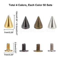 200шт 4 цвета панк-сплав заклепки шпильки пирамида шипы FIND-PH0001-13