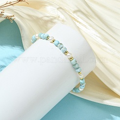 Pulseras de cuentas de cubo facetado de larimar natural y perlas cultivadas de agua dulce naturales con cuentas redondas de latón.&nbsp;BJEW-JB14416