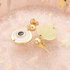 本物の 18k 金メッキ真鍮エナメル ダングル スタッド イヤリング 金具  カドミウムフリー＆鉛フリー  ナザールボンジュウ（左または右ランダム配信）  ホワイト  24x14.5mm  穴：0.9mm  ピン：0.7x11.5mm&nbsp;KK-B124-09G-01