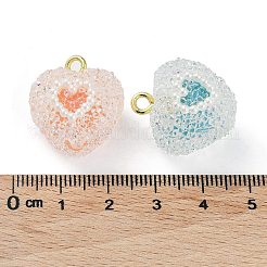 ドゥルージー風樹脂チャーム  プラスチックパールとラックメッキのゴールドトーンの真鍮ループが付いたハートチャーム  ミックスカラー  23x19x16mm  穴：2mm&nbsp;RESI-M034-04