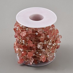 Самородки из окрашенного светлого коралла из натурального розового кварца и цепочки из АБС-пластика с жемчугом CHC-CJC0004-01KCG