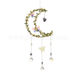 Подвески в форме луны из натурального лазурита и латуни&nbsp;HJEW-K046-08G-02