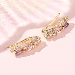 真鍮製パヴェキュービックジルコニアスタッドクローラーピアス  18KGP本金メッキ  カドミウムフリー＆鉛フリー  長持ちメッキ  ラックめっき  長方形  17.5x5.5x8.5mm&nbsp;KK-CBAA351-23G-02
