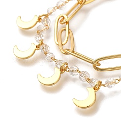 Луна латунные стеклянные бусины кабельные цепные браслеты BJEW-L696-017G