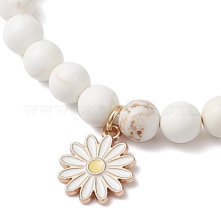 Браслеты с подвесками из сплава с эмалью в виде ромашки BJEW-JB12412