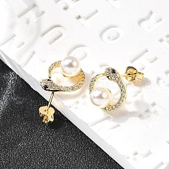 Серьги-гвоздики в форме змеи с круглыми латунными микропаве из прозрачных кубических цирконий EJEW-C154-10G