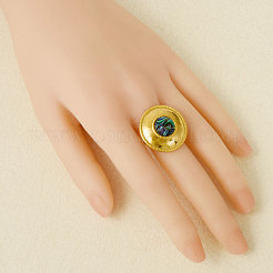 304ステンレススチールと天然シェルのカフオープンリング（女性用）  ラウンド  18KGP本金メッキ  25mm  内径：17mm&nbsp;YC3221-4