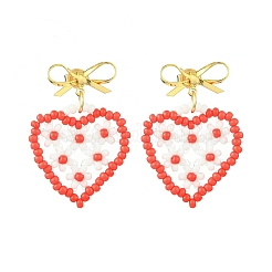 Boucles d'oreilles pendantes en perles de verre faites à la main en forme de cœur&nbsp;EJEW-MZ00369-01
