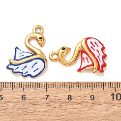 304ステンレススチールエナメルペンダント  白鳥チャーム  ゴールドカラー  ミックスカラー  25x18x4mm  穴：2mm&nbsp;SA-K001-01G