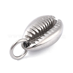 変色しない304ステンレススチールペンダント  丸カン付き  シェル形状  ステンレス鋼色  20x11.5x7mm  穴：5.5mm&nbsp;STAS-I190-13P