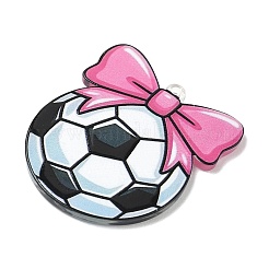 印刷されたアクリルパーツ  蝶結びのチャーム付きサッカーボール  カラフル  38x32.5x2mm&nbsp;OACR-T032-01D