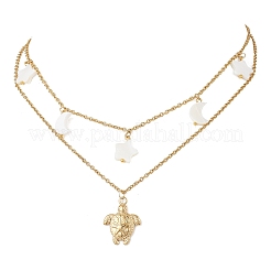 Двухслойные ожерелья с подвеской в виде морской черепахи и натуральной пресноводной раковины из нержавеющей стали 304 для женщин NJEW-JN05400