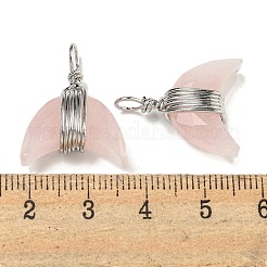 天然ローズクォーツ銅線巻きペンダント  ファセットホーンチャーム  プラチナ  23x17.5x8mm  穴：3x5mm&nbsp;G-B079-01P-02