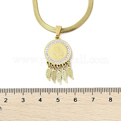 Ожерелья с подвеской в виде пера из нержавеющей стали 201 с плоским круглым кубическим цирконием NJEW-H055-04G