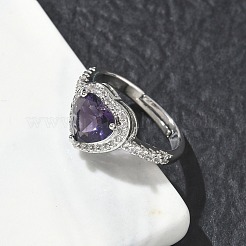 Fingerringe aus Messing und lilafarbenem Zirkonia in Herzform für Damen&nbsp;CU-CBA7E55-14P