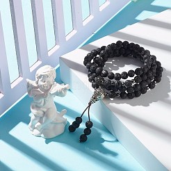 Колье из бусин из натурального лавового камня и кубического циркония NJEW-JN03760