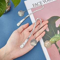 3 шт. 2 плоских круглых закладки с деревом жизни из цинкового сплава со светящейся поверхностью AJEW-GF0003-78