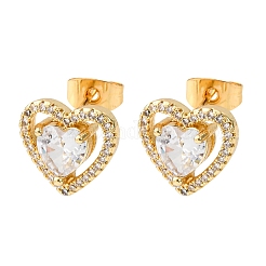 Серьги-гвоздики в форме сердца из латуни с прозрачным фианитом и прозрачным фианитом EJEW-K267-20G