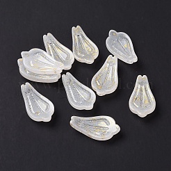 ガラスチャーム  金箔  艶消し  染め＆加熱  花びら  ホワイト  19x10x3mm  穴：1mm&nbsp;EGLA-L024-A09