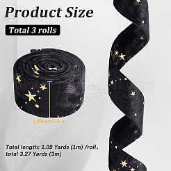 Двусторонние байковые ленты со звездами и золотым тиснением&nbsp;SRIB-GF0001-55C