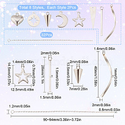 DIY耳糸作りキット  スター＆ムーン＆バー＆コーン＆ハートステンレススチールペンダント  304ステンレススチール製アメリカンチェーンピアス  ステンレス鋼色  48個/箱&nbsp;STAS-SC0004-15
