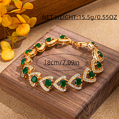 Винтажные латунные браслеты-цепочки с микропаве из прозрачных кубических цирконий в форме сердца для женщин&nbsp;DG2724