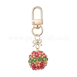 Круглые и бантовые рождественские подвески из стеклянных бусин&nbsp;HJEW-MZ00345