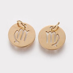 304ステンレススチールチャーム  星座/星座とフラットラウンド  ゴールドカラー  乙女座  12x1mm  穴：3mm&nbsp;STAS-Q201-T445-6G