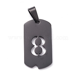 304ステンレスペンダント  数の長方形  電気泳動黒  NUM。8  27.5x14.5x1.5mm  穴：7.5x3mm&nbsp;STAS-H144-02EB-8