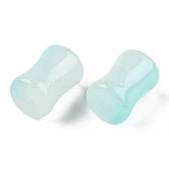 透明なスプレー塗装ガラスビーズ  竹の棒  ターコイズ  12x8mm  穴：1.6mm&nbsp;GLAA-N035-035-C02