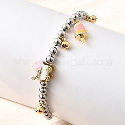 Латунные эмалевые круглые бусины браслеты с подвесками для женщин BJEW-D317-11A-PG